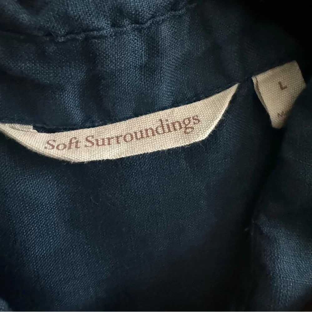 Soft Surroundings Island Breeze Shirt Deep Sea Blue Linen Button Down - Picture 9 of 10